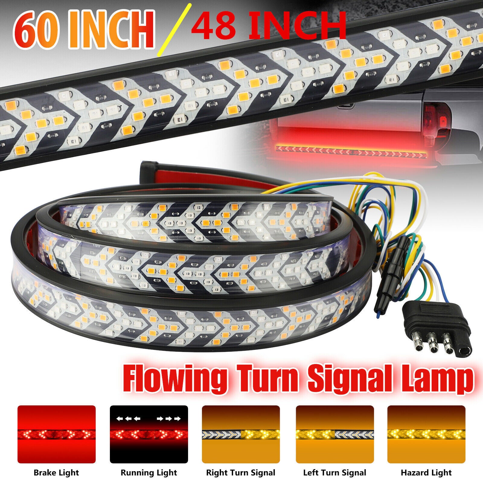 Car light bar, rear multi-functional turn signal, flowing herringbone brake light