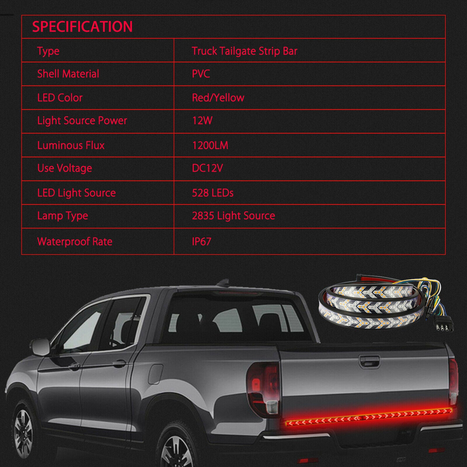 Car light bar, rear multi-functional turn signal, flowing herringbone brake light