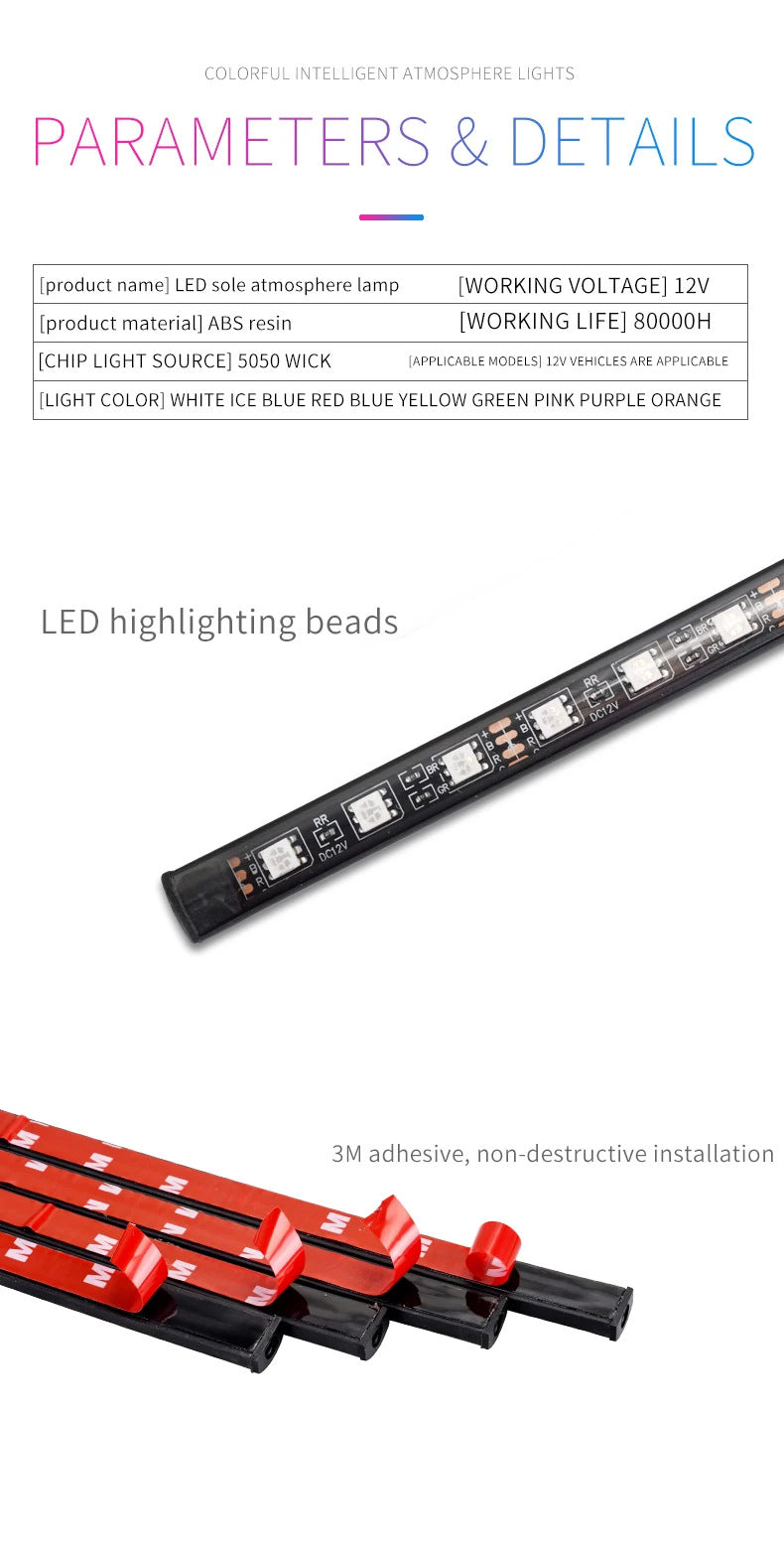 Colorful motorcycle ambient light, LED decorative light, RGB rhythm light, APP remote control motorcycle modification light, neon light