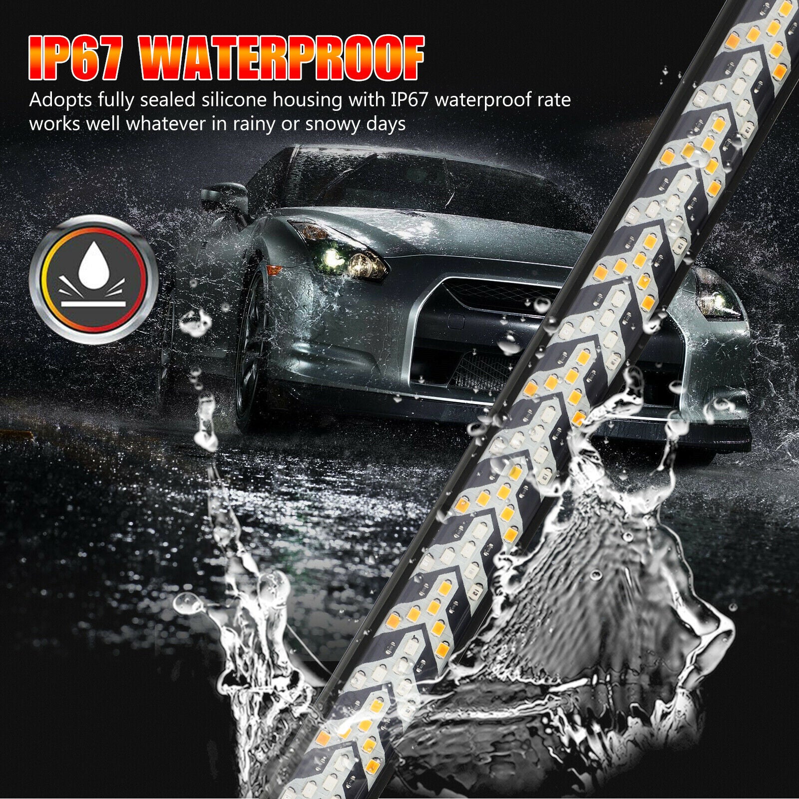 Car light bar, rear multi-functional turn signal, flowing herringbone brake light