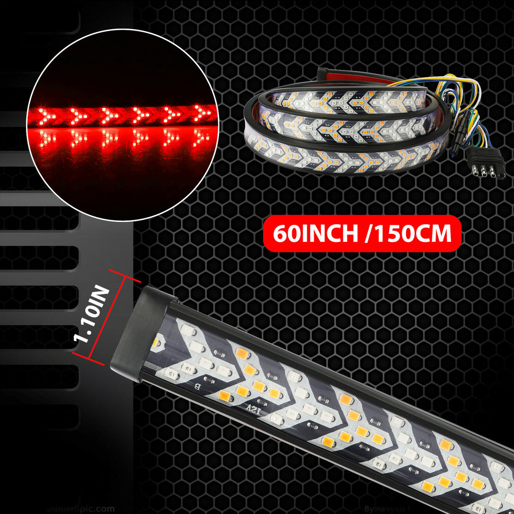 Car light bar, rear multi-functional turn signal, flowing herringbone brake light