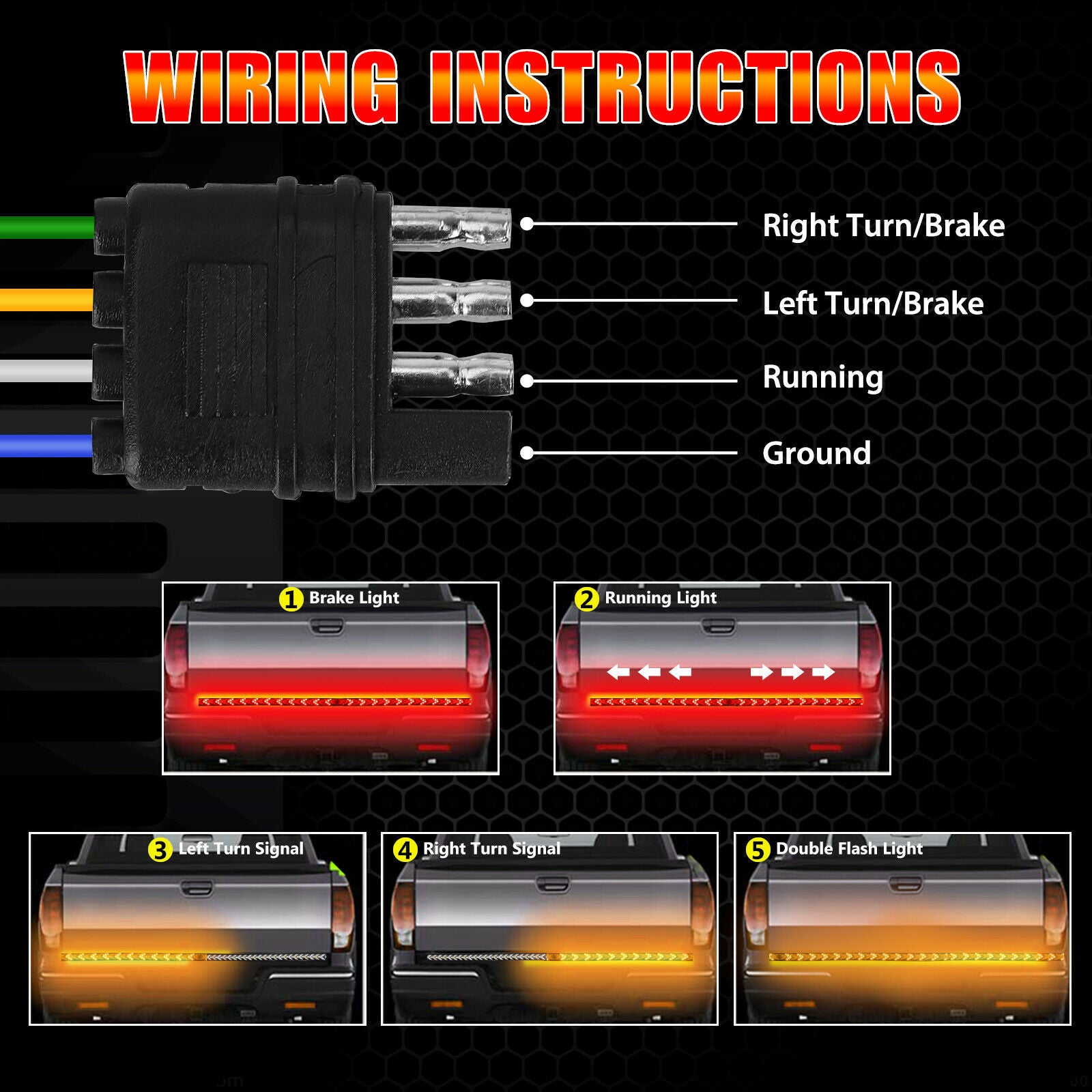 Car light bar, rear multi-functional turn signal, flowing herringbone brake light