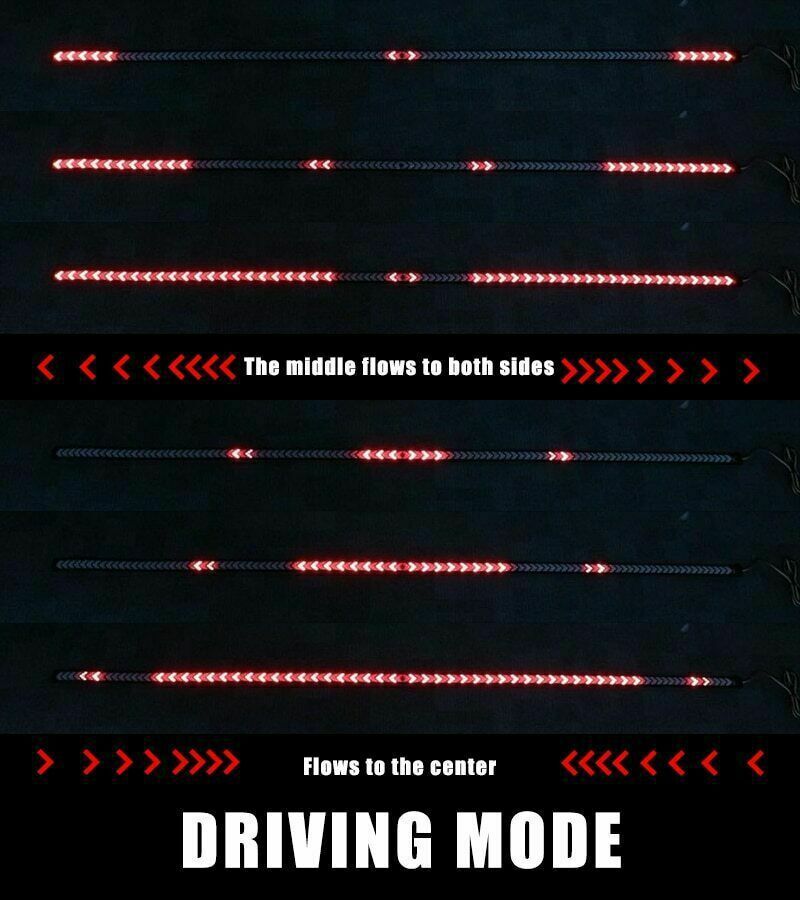 Car light bar, rear multi-functional turn signal, flowing herringbone brake light