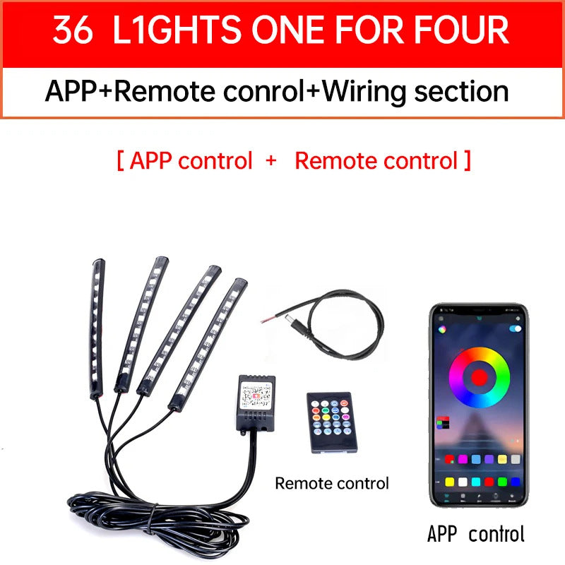 Colorful motorcycle ambient light, LED decorative light, RGB rhythm light, APP remote control motorcycle modification light, neon light