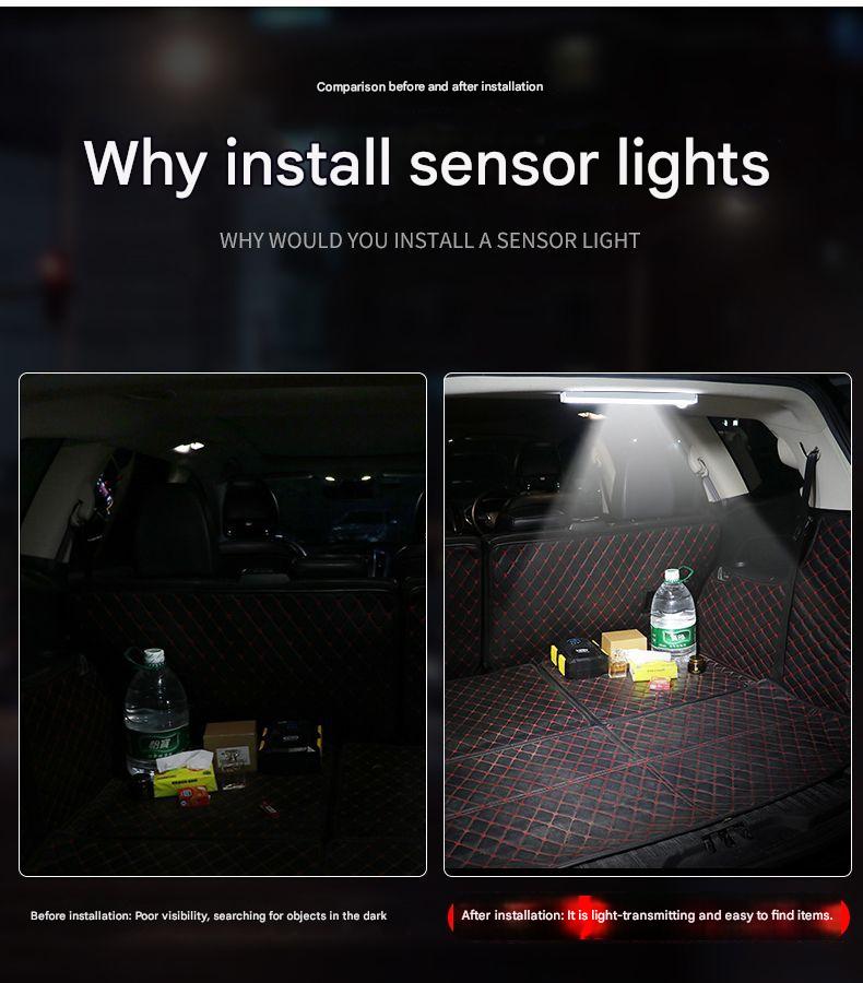 Automatic LED wireless car trunk motion sensor light for interior reading, no wiring required