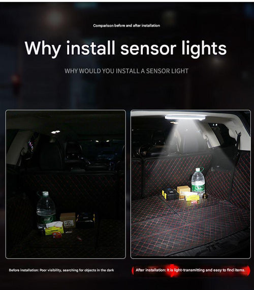 Automatic LED wireless car trunk motion sensor light for interior reading, no wiring required